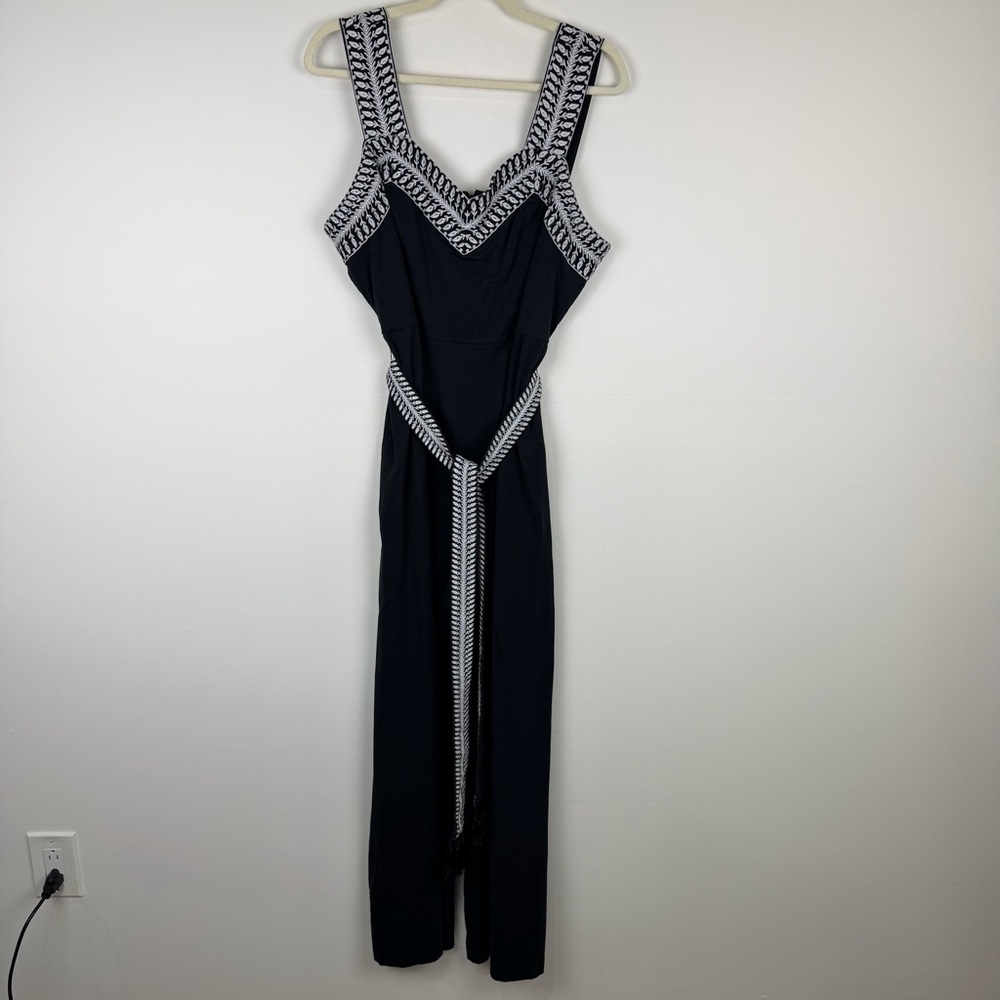 Soft Surroundings Black Embroidered Wide Leg Jumpsuit Size L